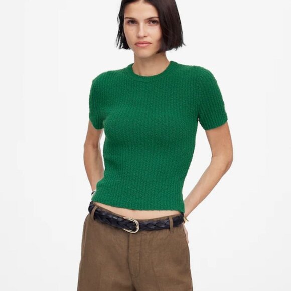 NWT Madewell Green Bouclé-Knit Crewneck Sweater Tee - Size: XXS - Picture 1 of 13